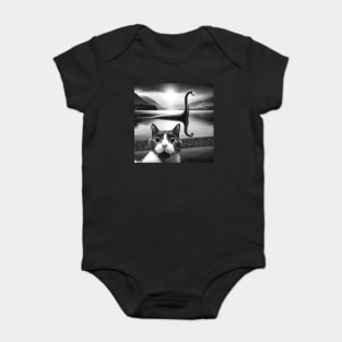 Funny Surprised Cat Selfie with Loch Ness Monster, Bubble Baby Bodysuit